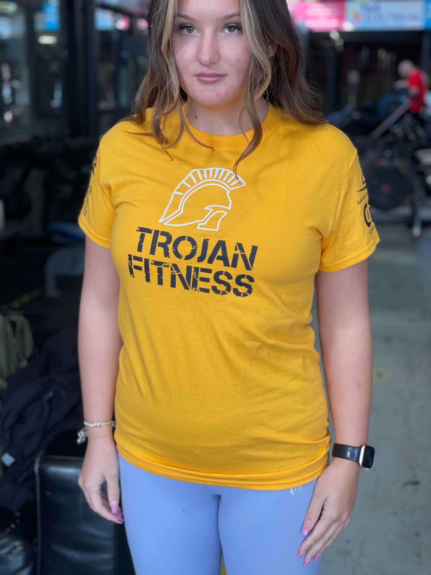 Womens Orange Trojan Sponsors logo T-Shirt
