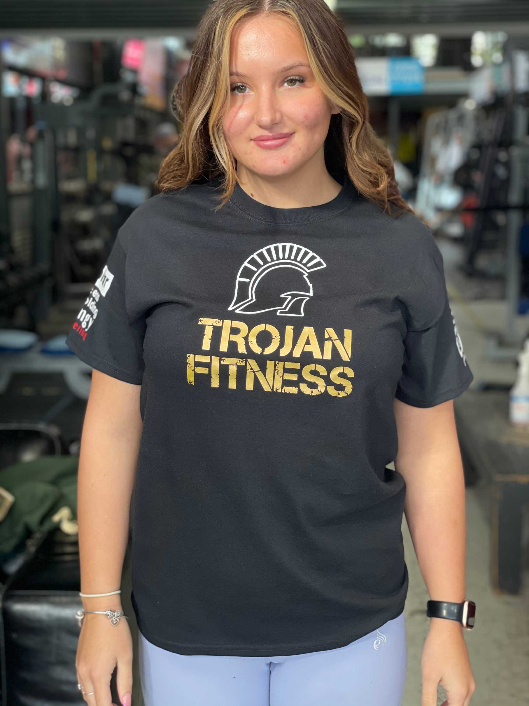 Womens Black/Gold Sponsors Trojan logo T-Shirt